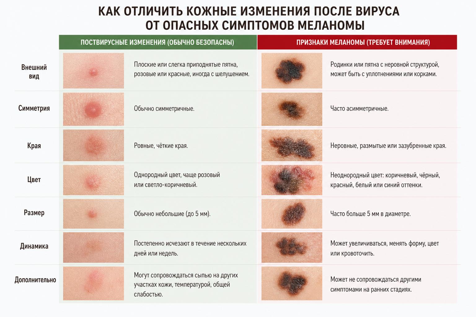 Как отличить кожные изменения после вируса от опасных симптомов меланомы
